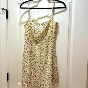 NWT Nasty Gal Ditsy Floral Square Neck Mini Dress, Lemon, Size 6